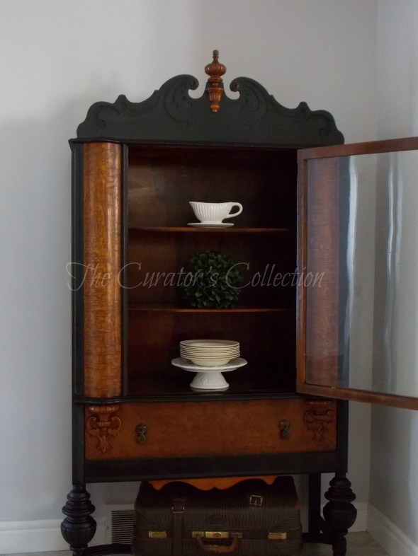 1920's China hutch makeover in typewriter milk paint 048