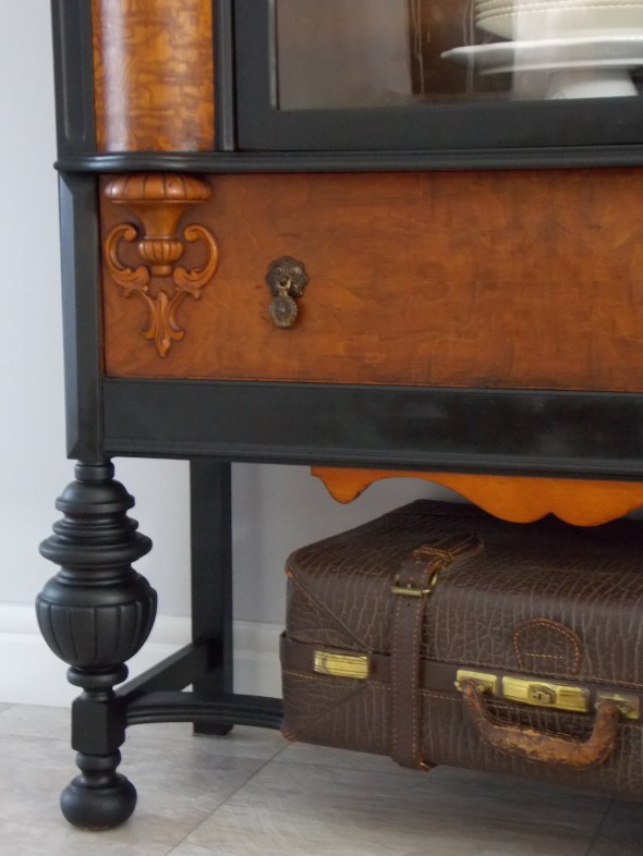 1920's China hutch makeover in typewriter milk paint 086