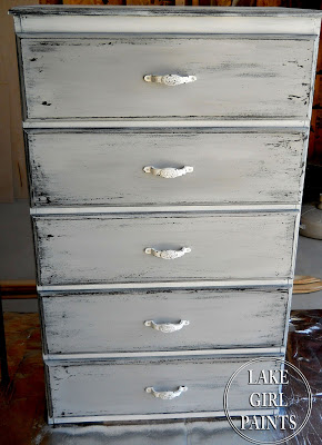 gray and white chippy dresser