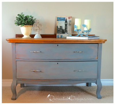A beautiful Queen Anne style dresser redone in Miss Mustard Seed Bergere and hemp oil www.recreateddesigns.com