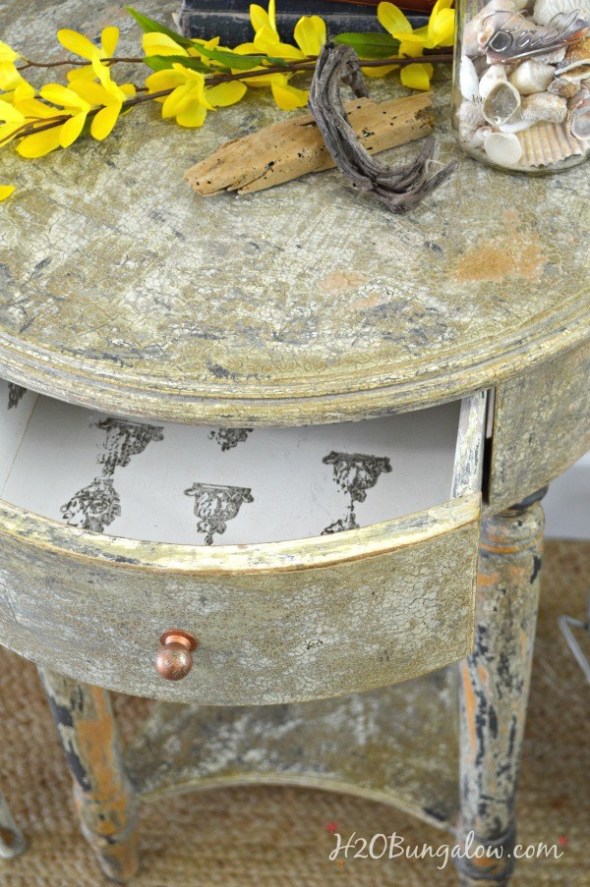 DIY-aged-chippy-paint-furniture-makeover-tutorial-with-stamped-drawer-H2OBungalow